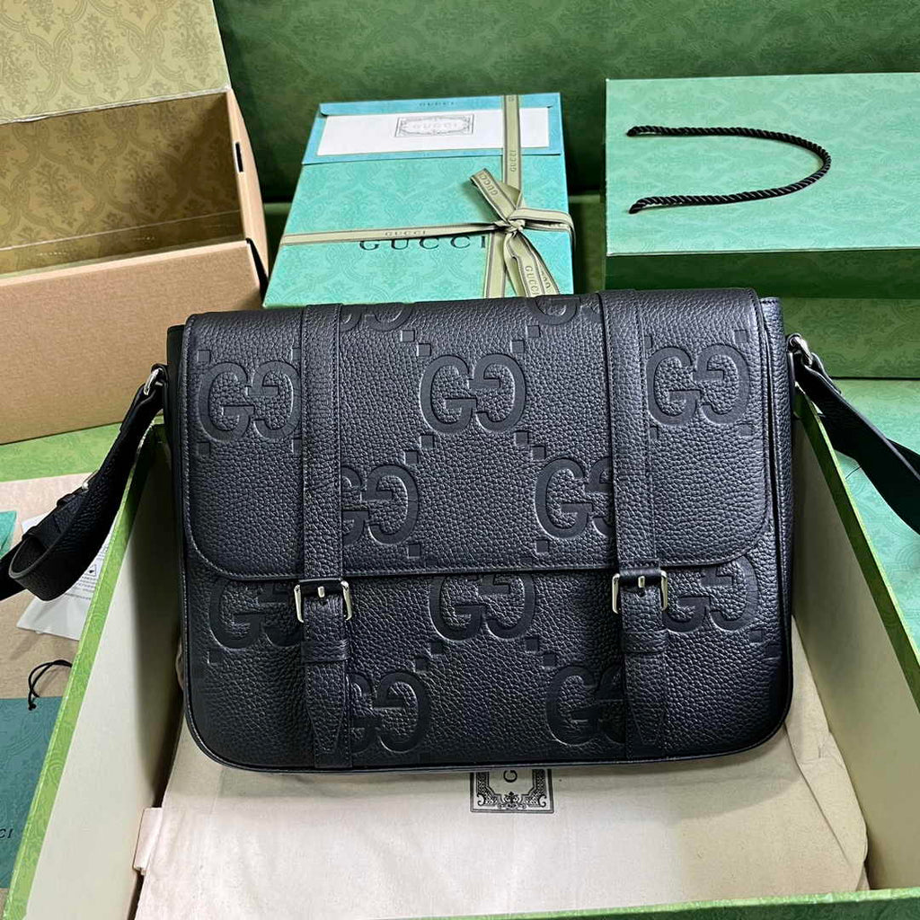 Gucci Jumbo GG medium messenger bag 760234 in black leather
