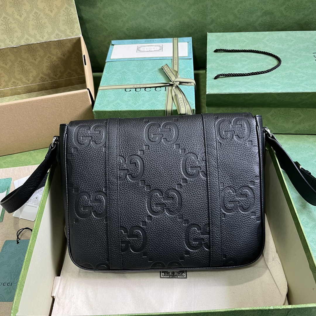 Gucci Jumbo GG medium messenger bag 760234 in black leather