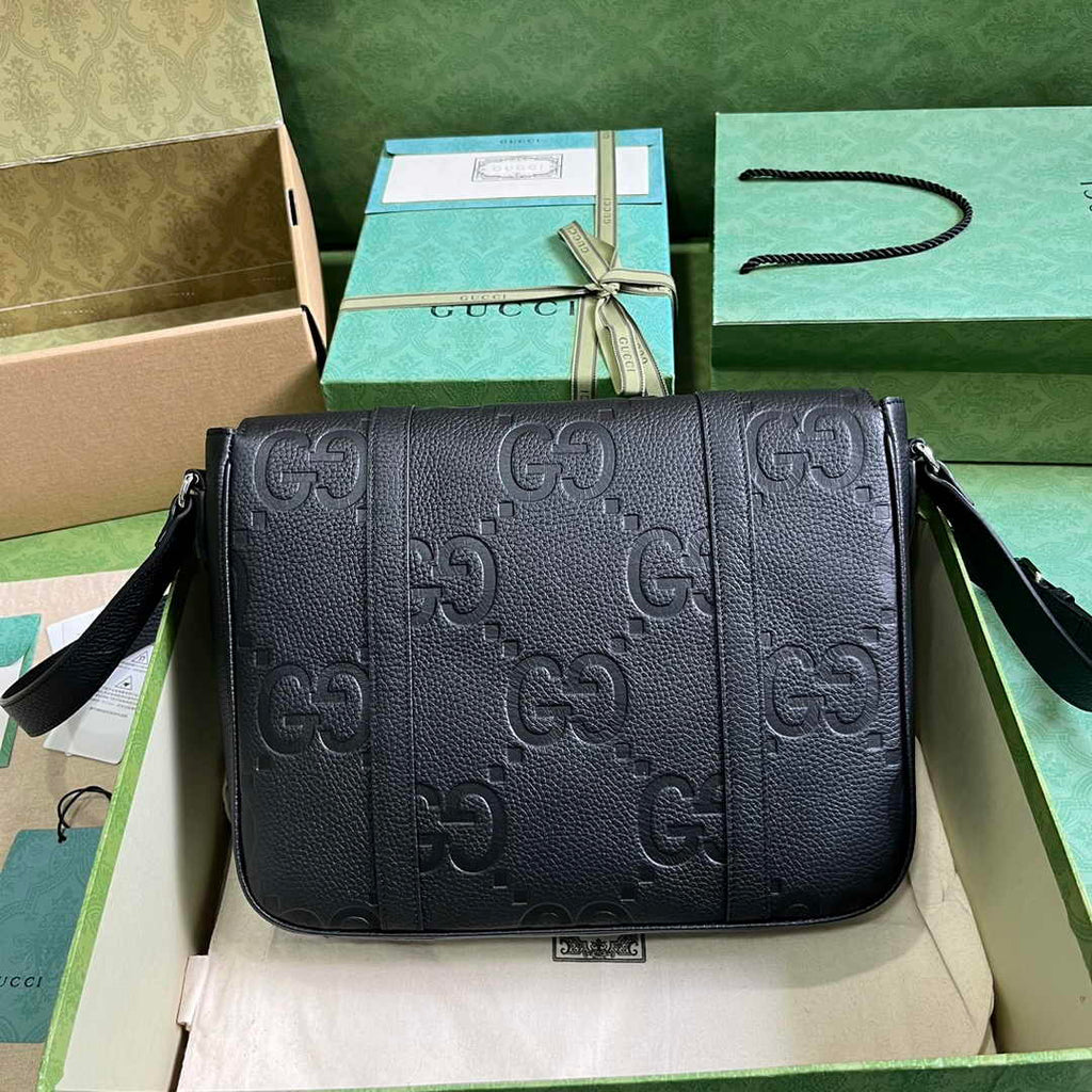 Gucci Jumbo GG medium messenger bag 760234 in black leather