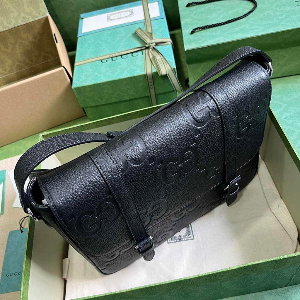Gucci Jumbo GG medium messenger bag 760234 in black leather