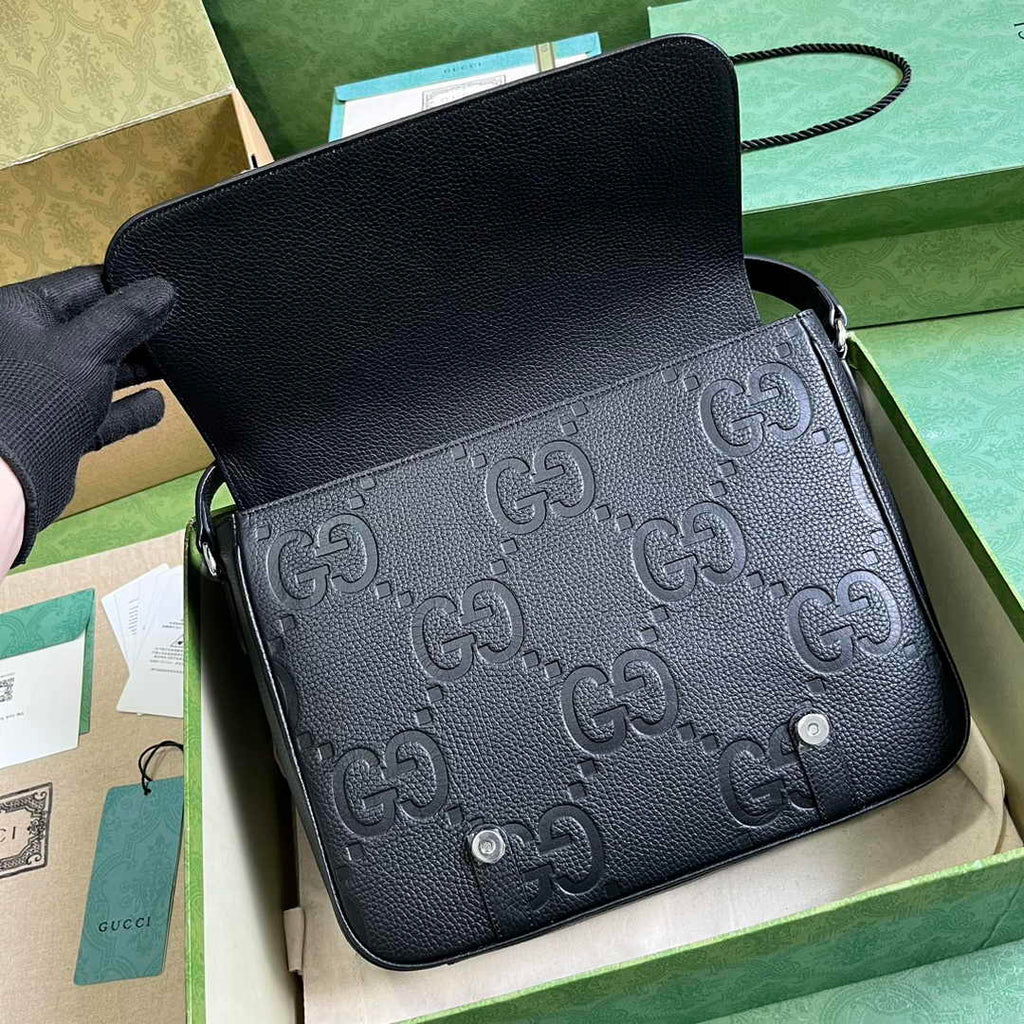 Gucci Jumbo GG medium messenger bag 760234 in black leather