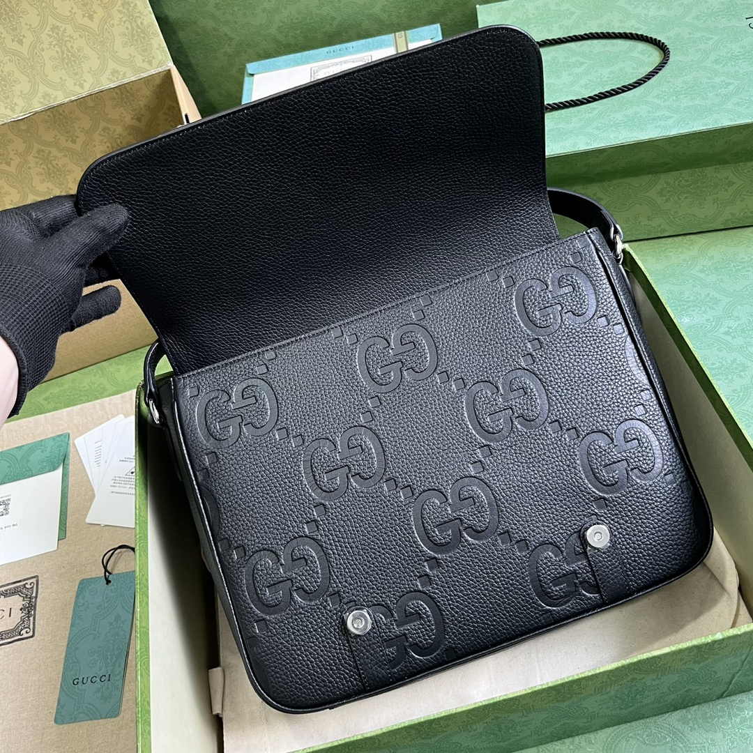 Gucci Jumbo GG medium messenger bag 760234 in black leather