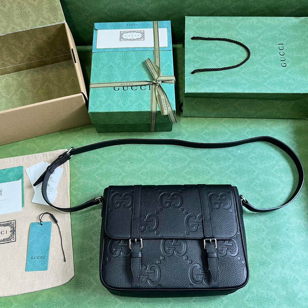 Gucci Jumbo GG medium messenger bag 760234 in black leather