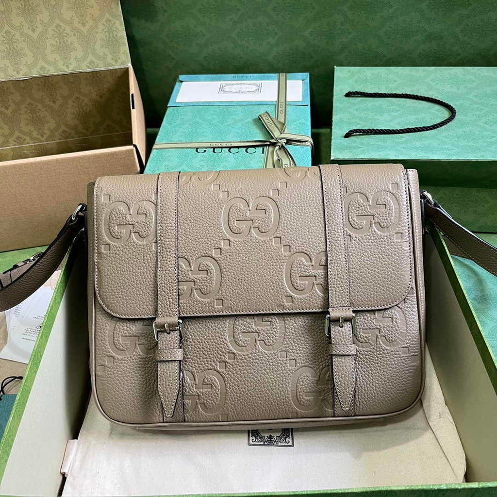 Gucci Jumbo GG medium messenger bag 760234 in beige leather