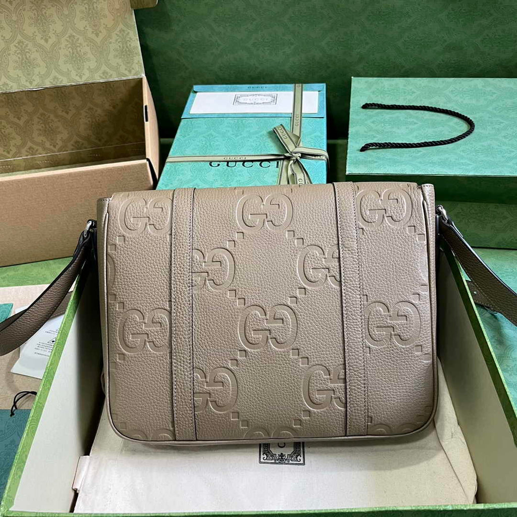 Gucci Jumbo GG medium messenger bag 760234 in beige leather