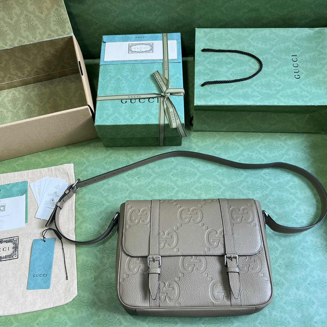 Gucci Jumbo GG medium messenger bag 760234 in beige leather
