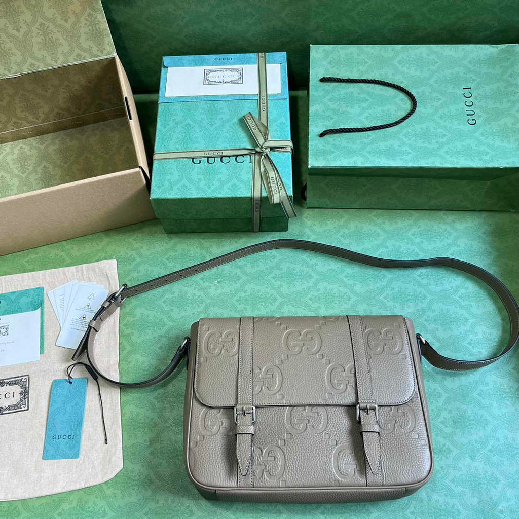 Gucci Jumbo GG medium messenger bag 760234 in beige leather