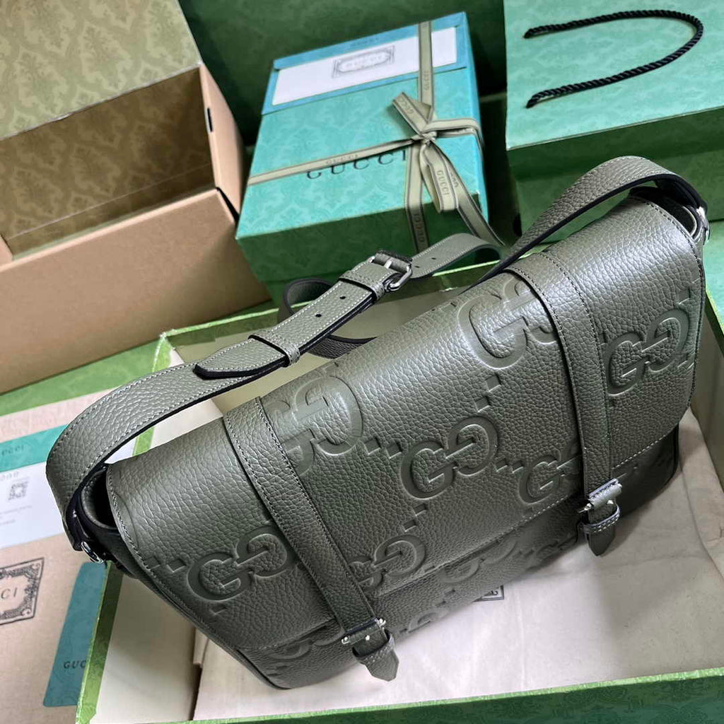 Gucci Jumbo GG medium messenger bag 760234 in green leather