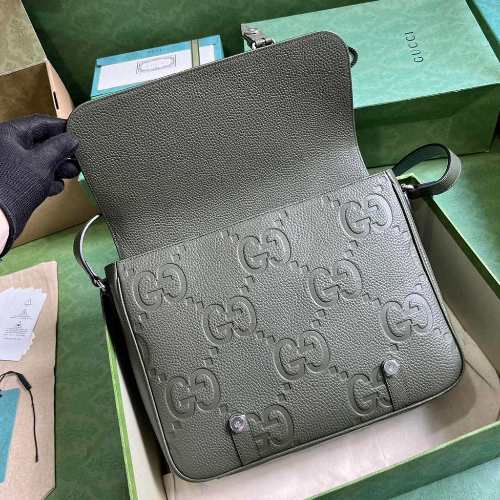 Gucci Jumbo GG medium messenger bag 760234 in green leather