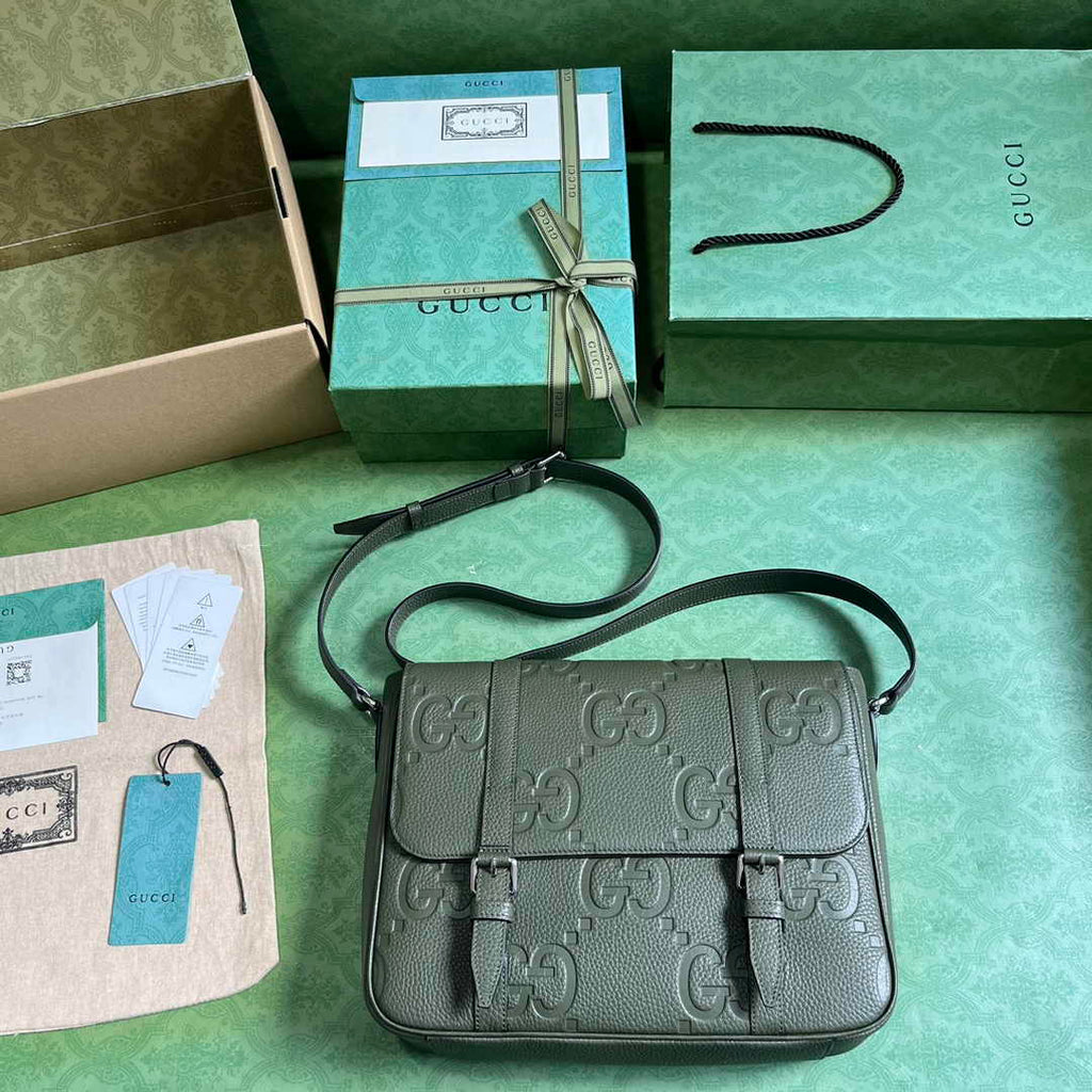 Gucci Jumbo GG medium messenger bag 760234 in green leather