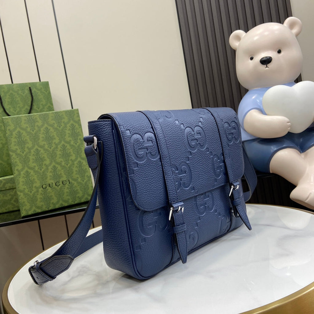Gucci Jumbo GG medium messenger bag 760234 in blue leather