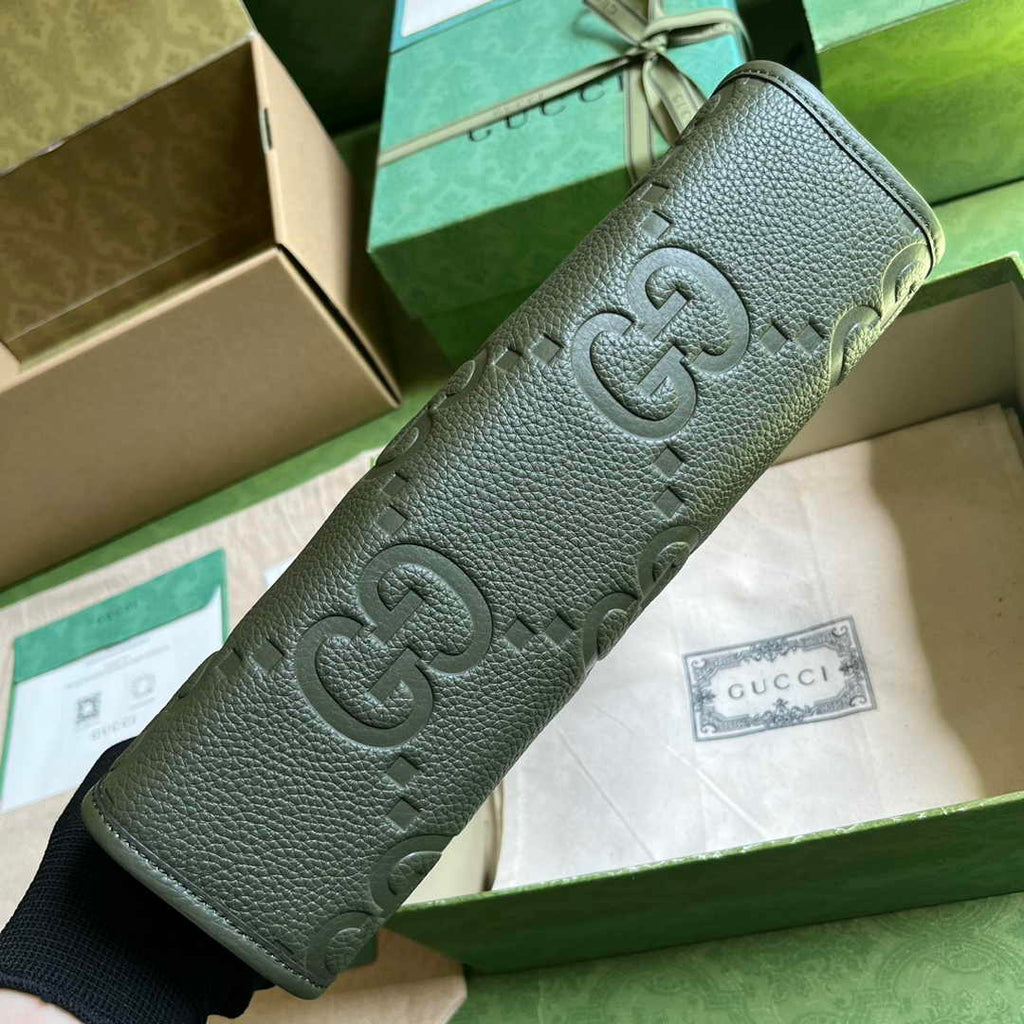 Gucci Jumbo GG pouch in black leather 739490 In Green leather