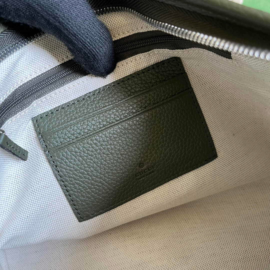 Gucci Jumbo GG pouch in black leather 739490 In Green leather