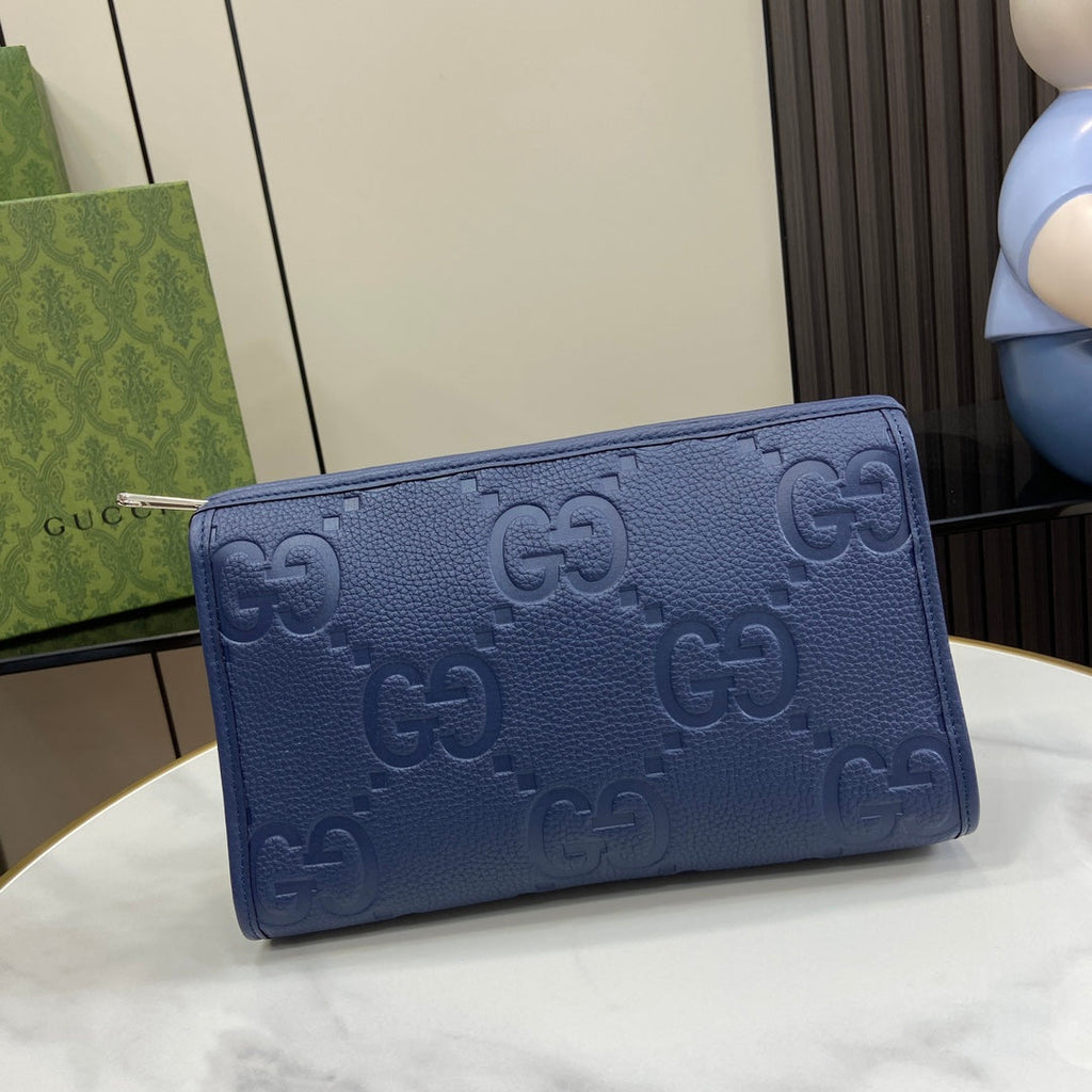Gucci Jumbo GG pouch in black leather 739490 In Blue leather