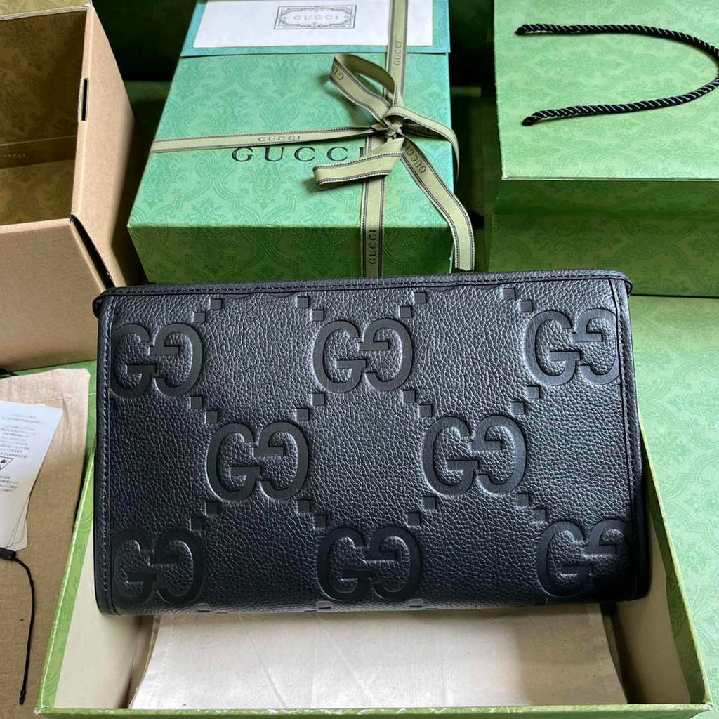 Gucci Jumbo GG pouch in black leather 739490 In Black leather