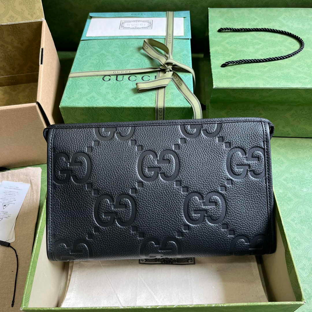 Gucci Jumbo GG pouch in black leather 739490 In Black leather