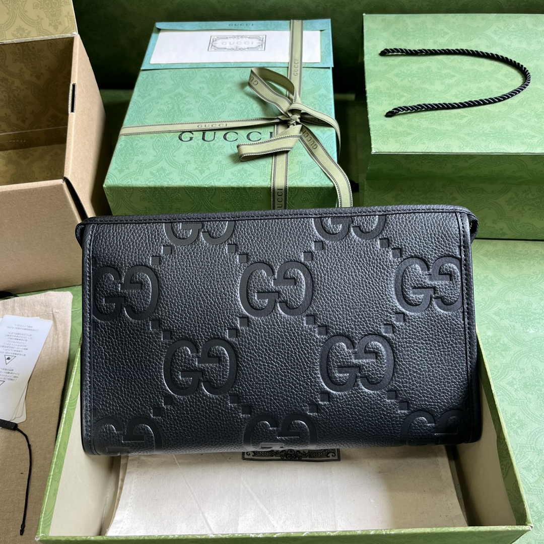 Gucci Jumbo GG pouch in black leather 739490 In Black leather