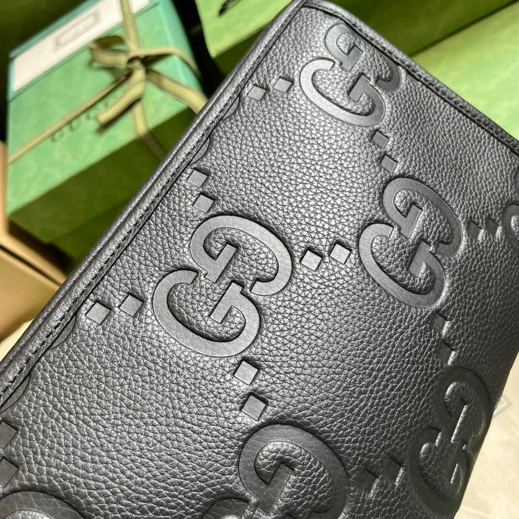 Gucci Jumbo GG pouch in black leather 739490 In Black leather