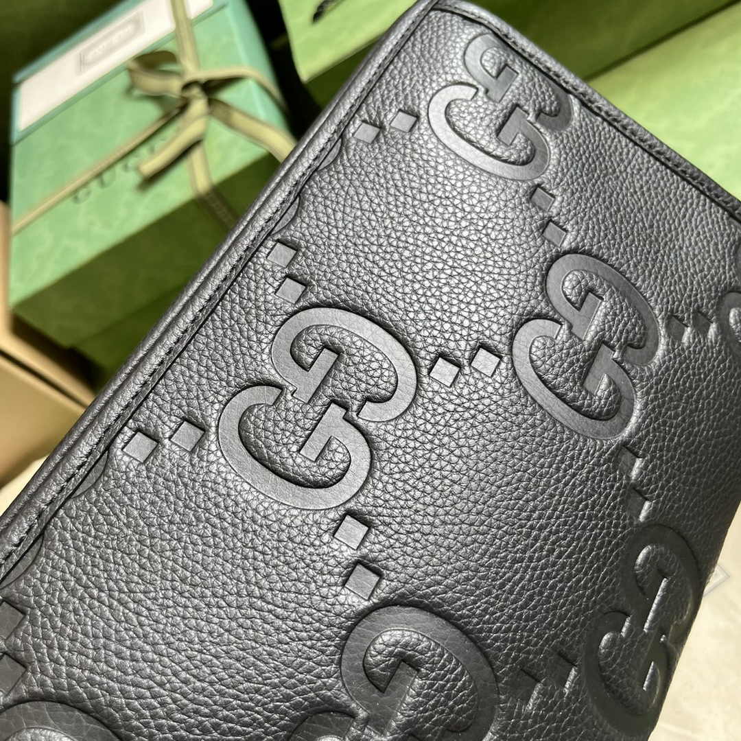 Gucci Jumbo GG pouch in black leather 739490 In Black leather