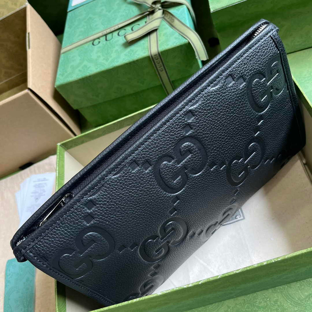Gucci Jumbo GG pouch in black leather 739490 In Black leather