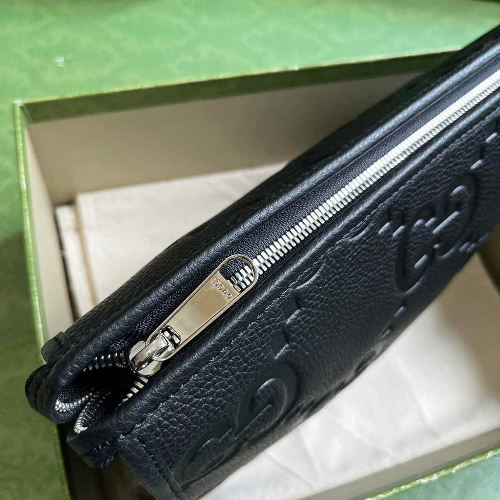 Gucci Jumbo GG pouch in black leather 739490 In Black leather