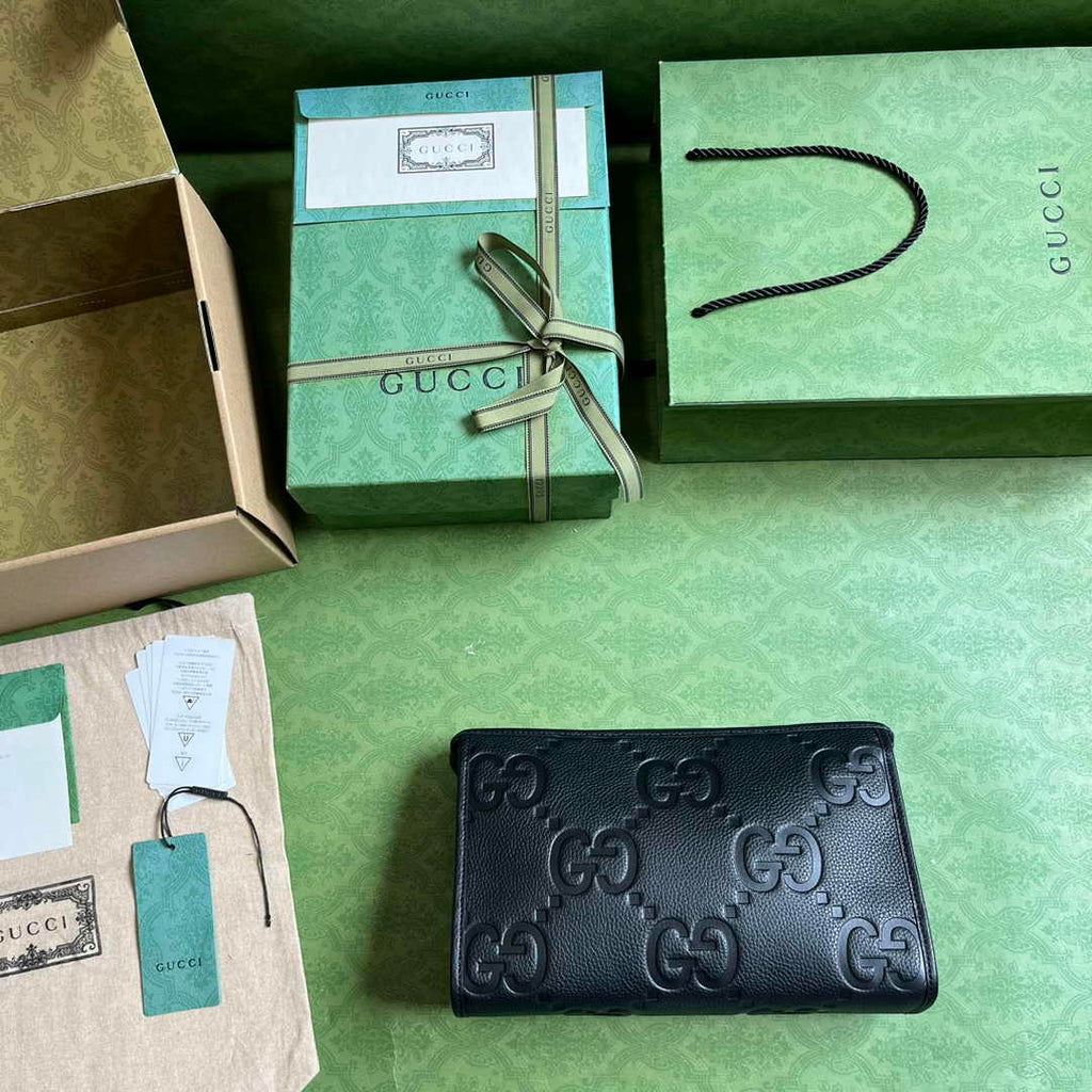 Gucci Jumbo GG pouch in black leather 739490 In Black leather