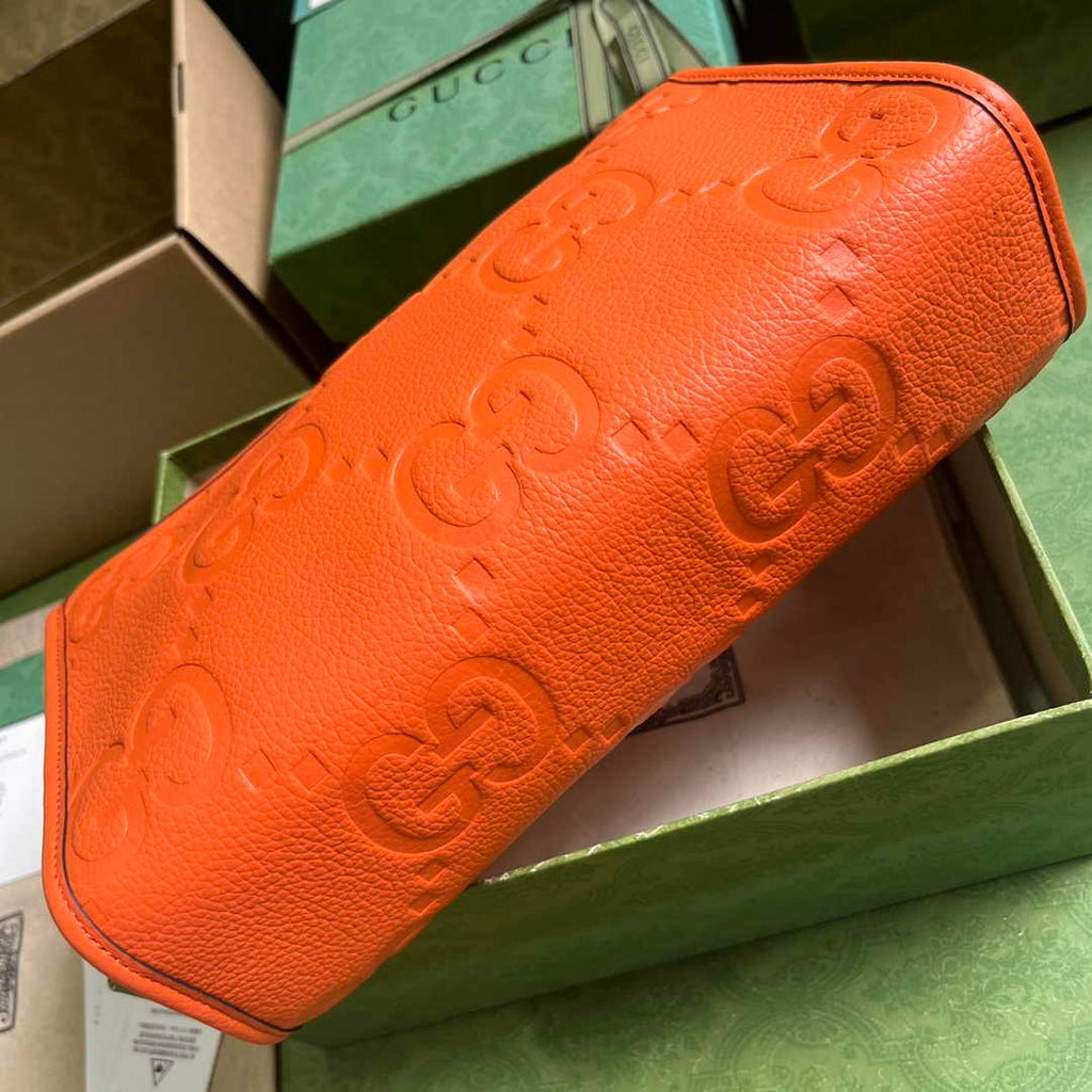 Gucci Jumbo GG pouch in black leather 739490 In Orange leather