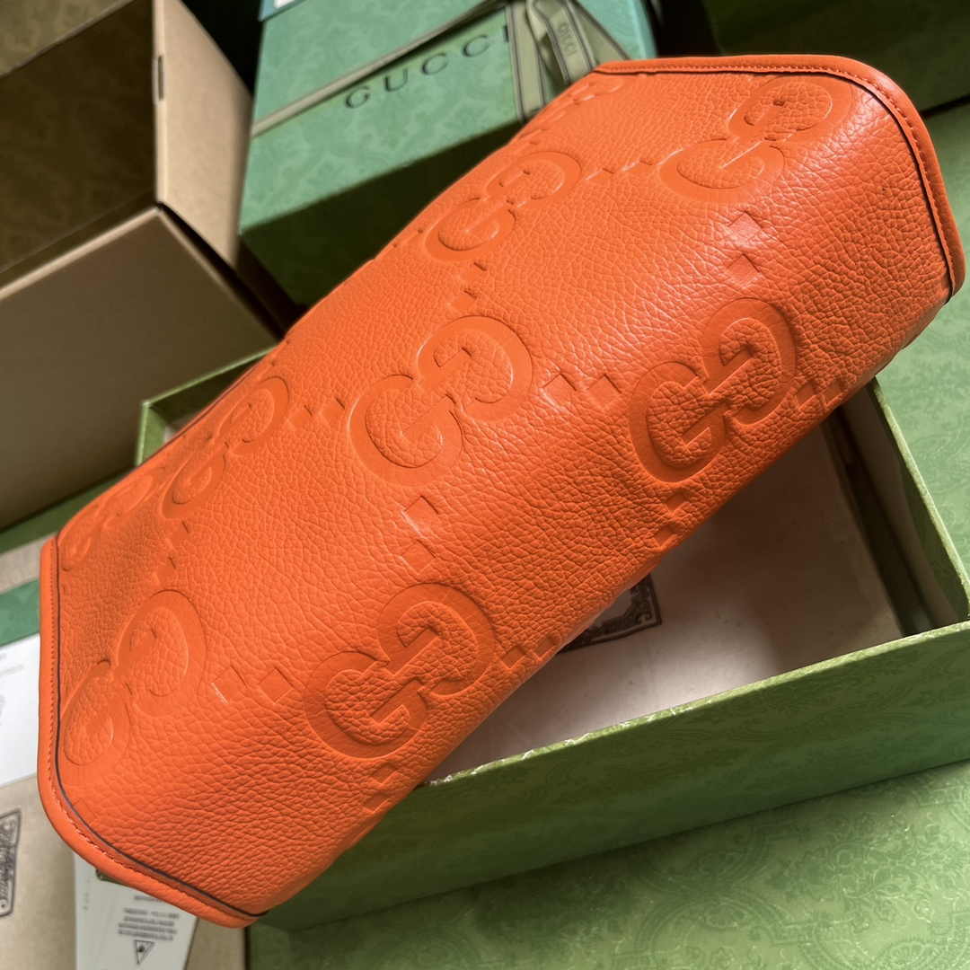 Gucci Jumbo GG pouch in black leather 739490 In Orange leather
