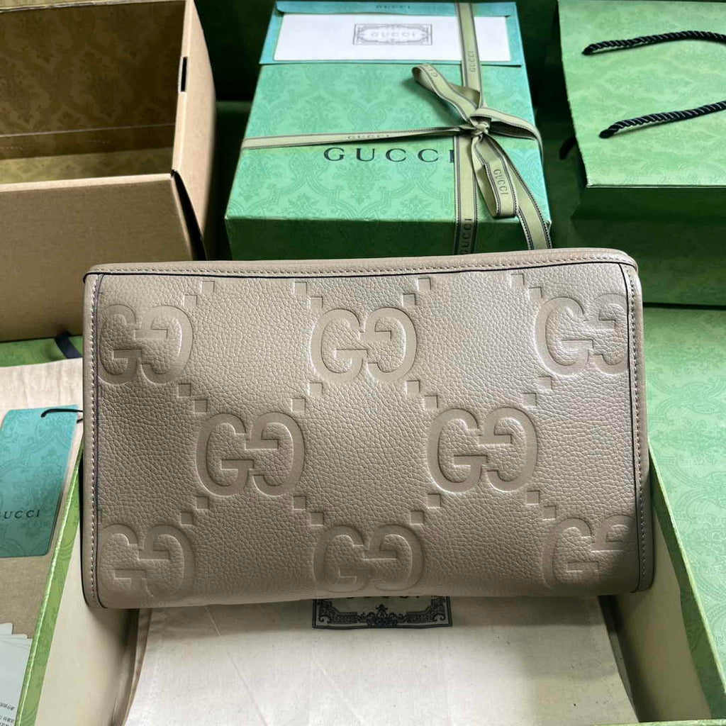 Gucci Jumbo GG pouch in black leather 739490 In Beige leather