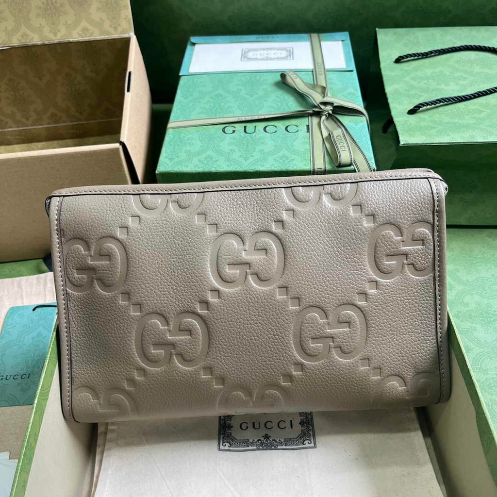 Gucci Jumbo GG pouch in black leather 739490 In Beige leather