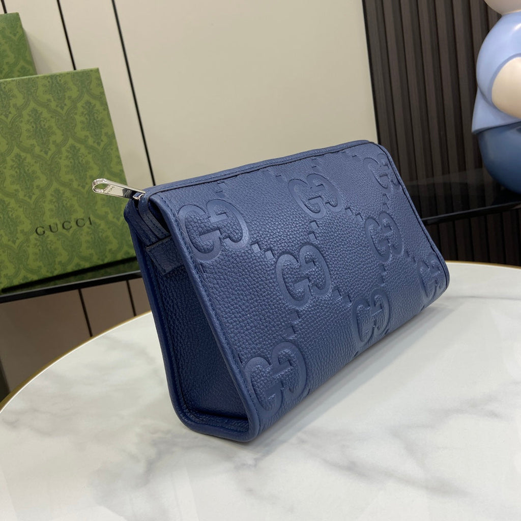 Gucci Jumbo GG pouch in black leather 739490 In Blue leather