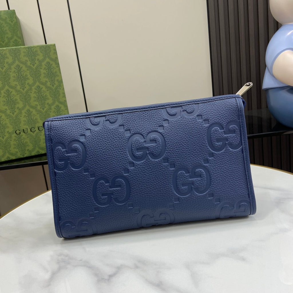 Gucci Jumbo GG pouch in black leather 739490 In Blue leather