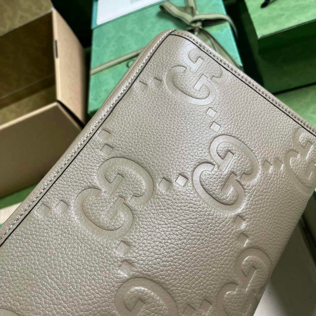Gucci Jumbo GG pouch in black leather 739490 In Beige leather