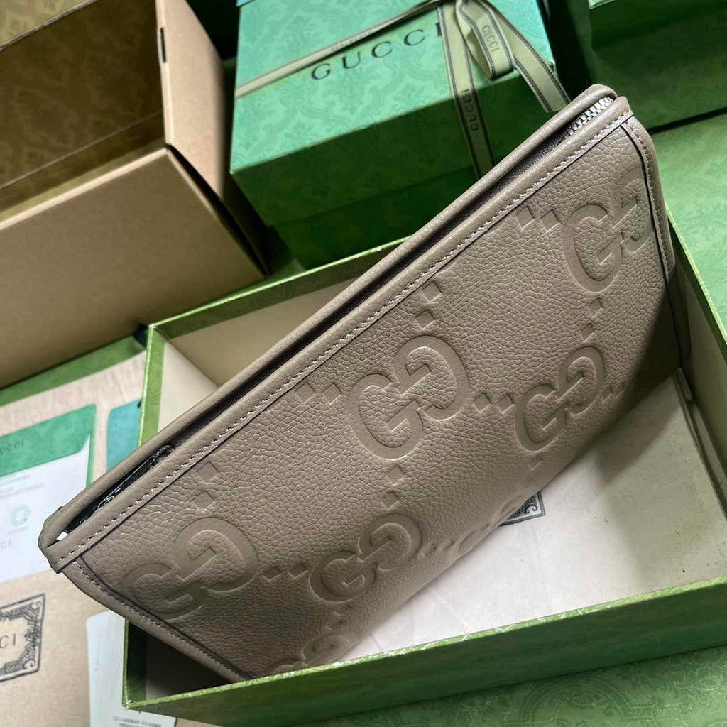 Gucci Jumbo GG pouch in black leather 739490 In Beige leather