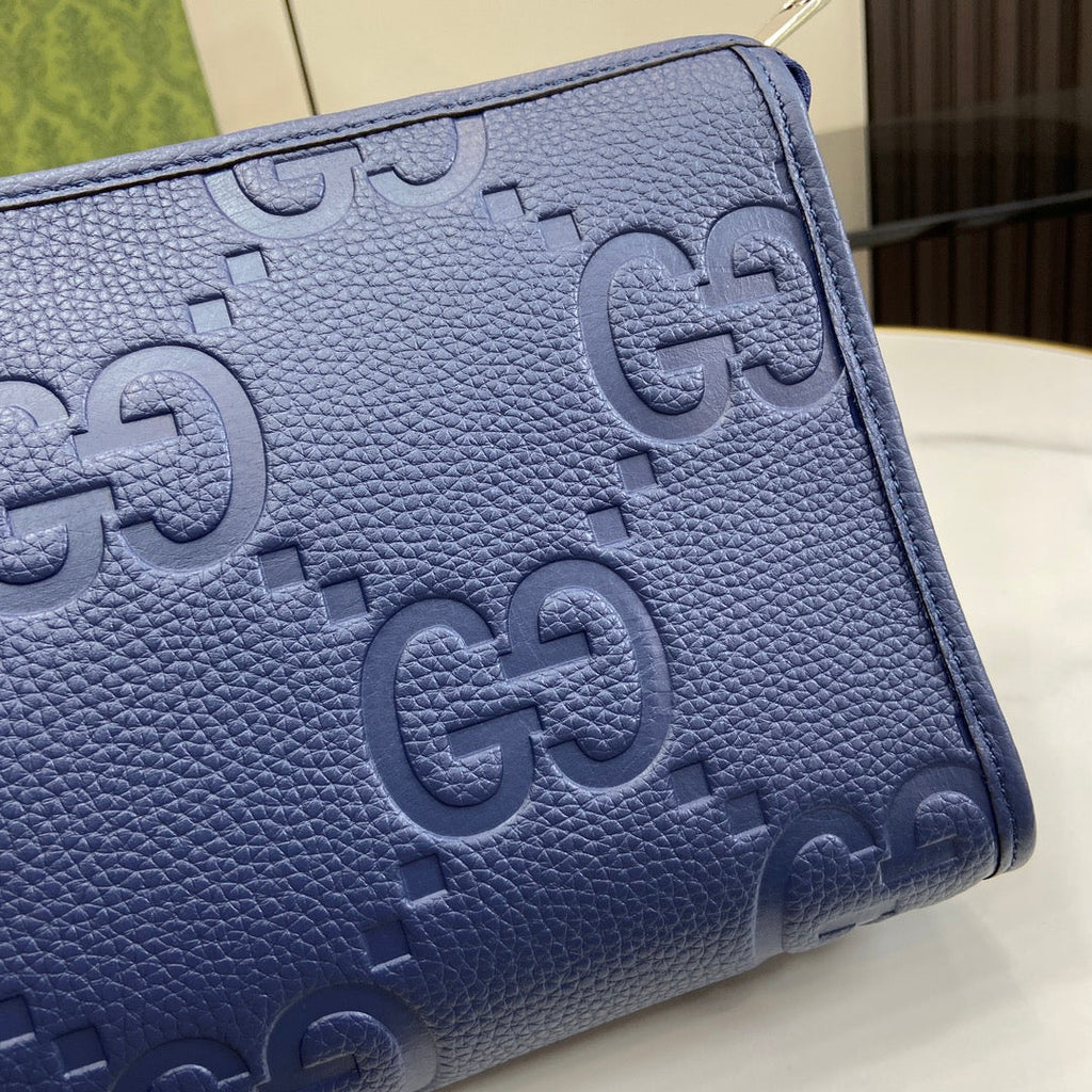 Gucci Jumbo GG pouch in black leather 739490 In Blue leather