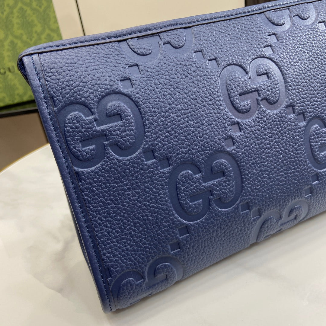 Gucci Jumbo GG pouch in black leather 739490 In Blue leather