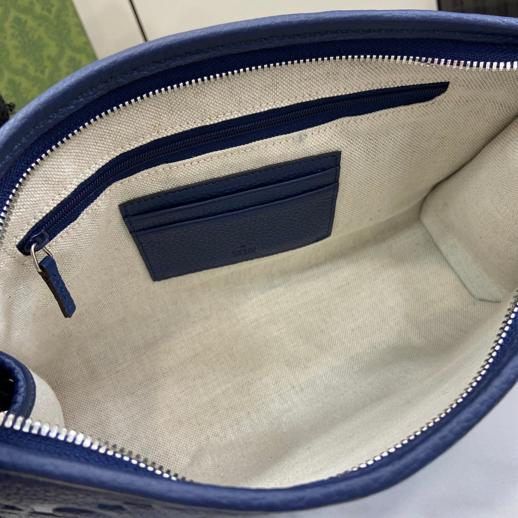 Gucci Jumbo GG pouch in black leather 739490 In Blue leather