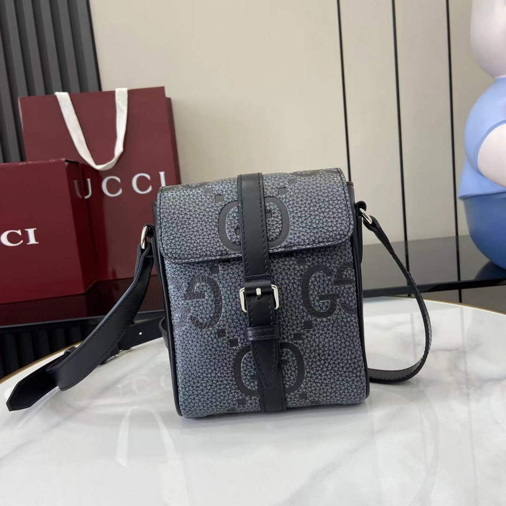 Gucci Jumbo GG small messenger bag 760235 in gray leather