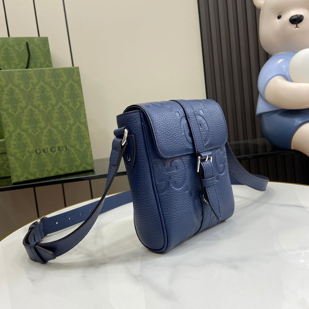 Gucci Jumbo GG small messenger bag 760235 in blue leather