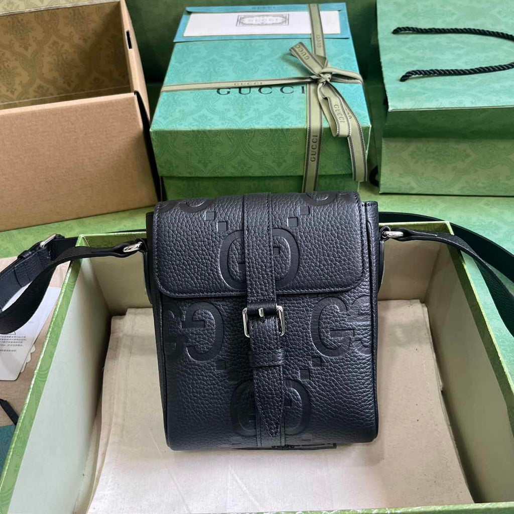 Gucci Jumbo GG small messenger bag 760235 in black leather