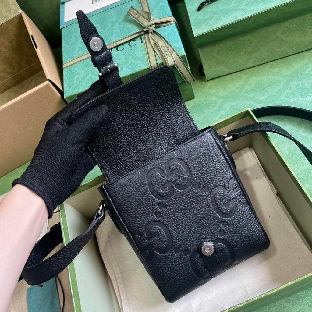 Gucci Jumbo GG small messenger bag 760235 in black leather