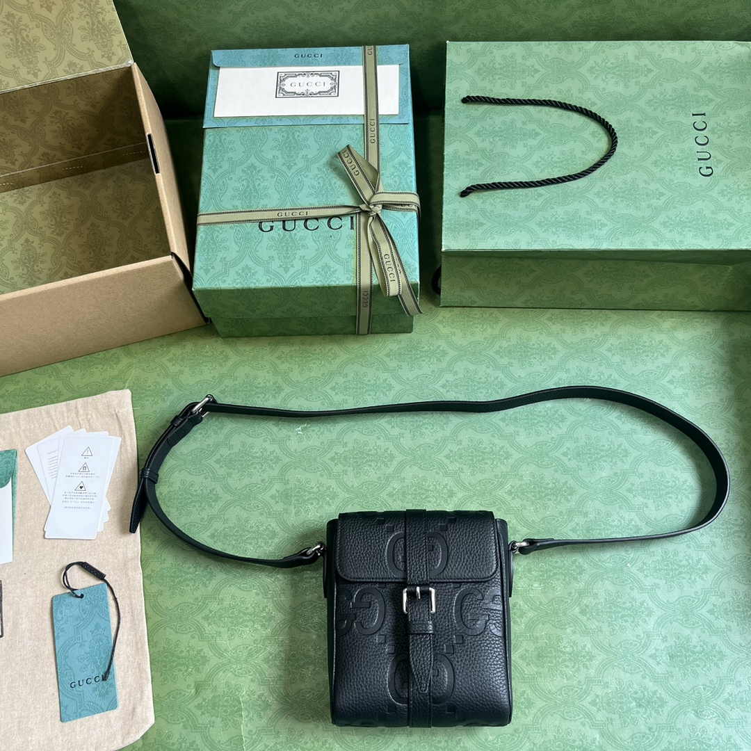 Gucci Jumbo GG small messenger bag 760235 in black leather