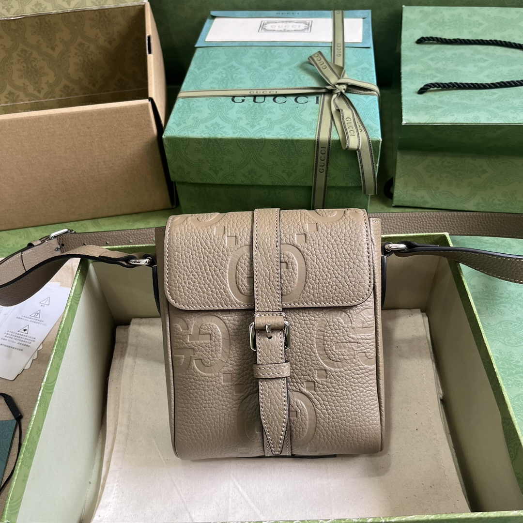 Gucci Jumbo GG small messenger bag 760235 in beige leather