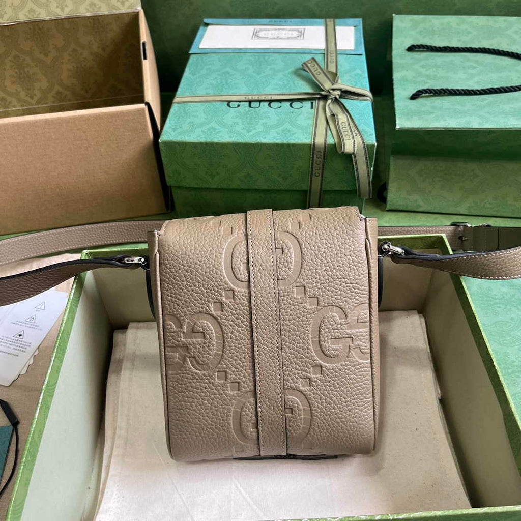Gucci Jumbo GG small messenger bag 760235 in beige leather