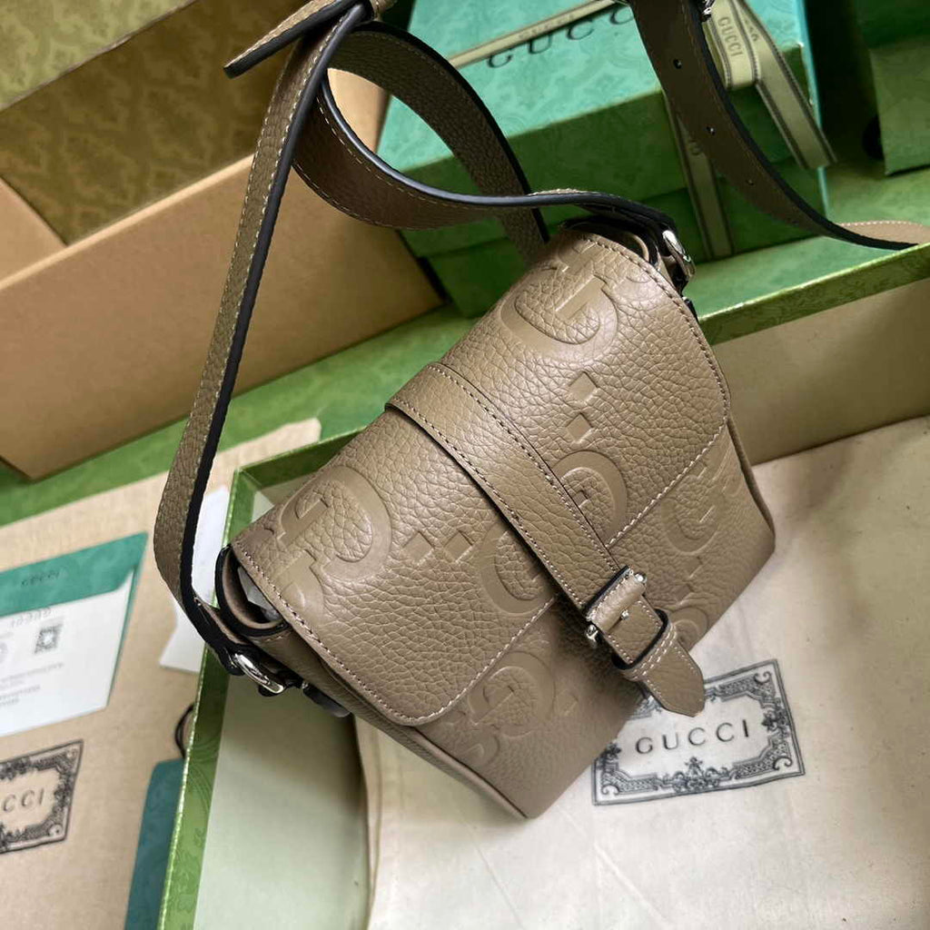 Gucci Jumbo GG small messenger bag 760235 in beige leather
