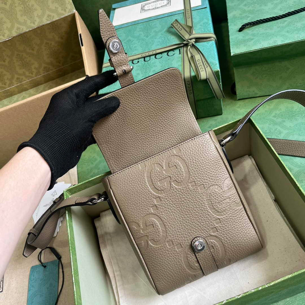 Gucci Jumbo GG small messenger bag 760235 in beige leather