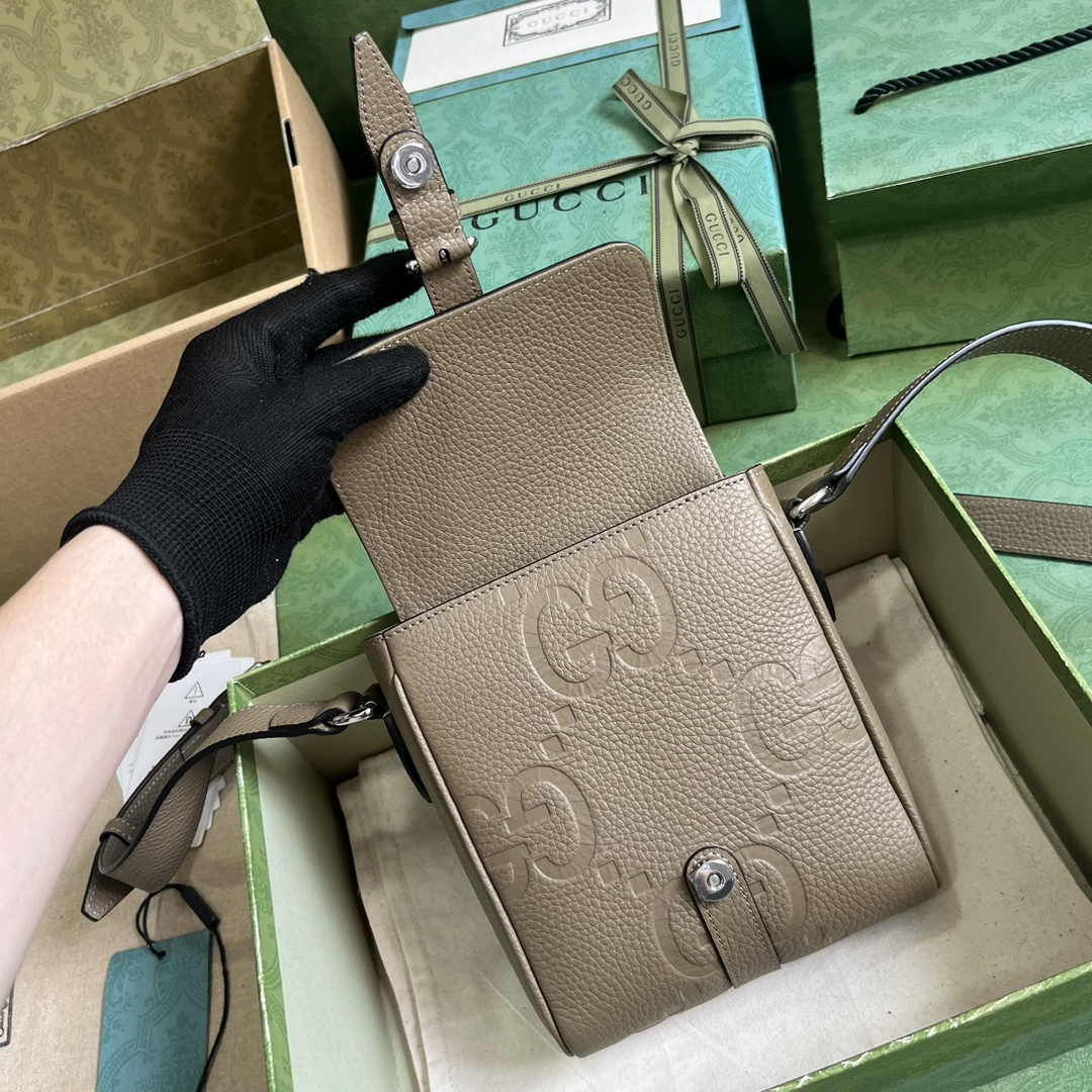 Gucci Jumbo GG small messenger bag 760235 in beige leather