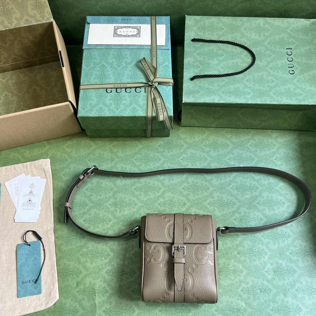 Gucci Jumbo GG small messenger bag 760235 in beige leather