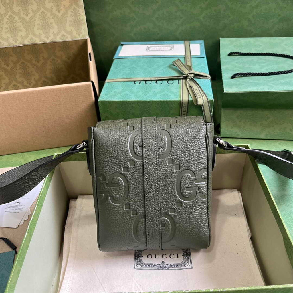 Gucci Jumbo GG small messenger bag 760235 in dark green leather