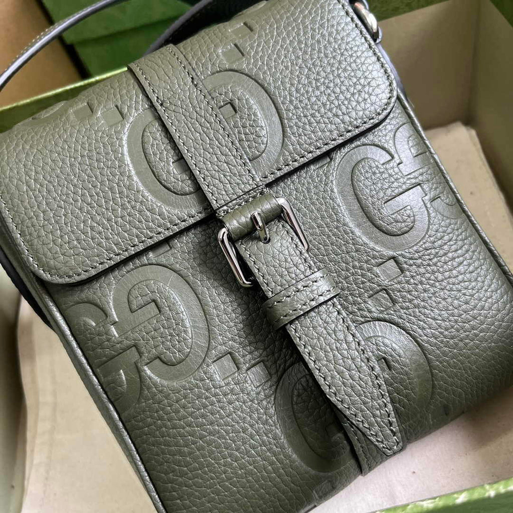 Gucci Jumbo GG small messenger bag 760235 in dark green leather